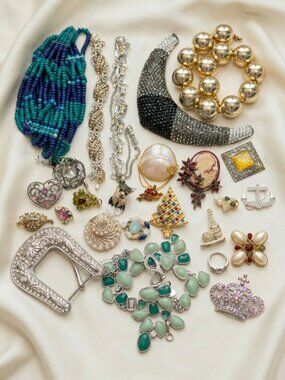 Vintage Rhinestone Jewelry Repair Craft Lot Brooch Harvest 30+ Pc 2 Lbs